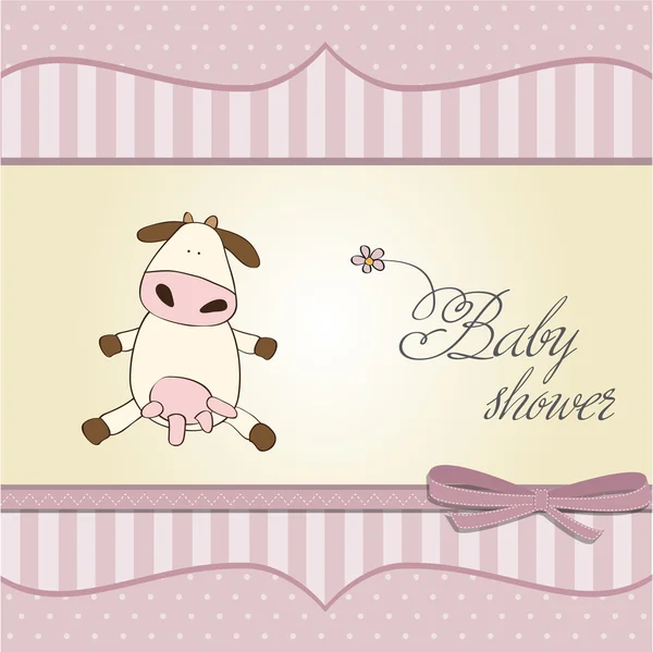 Νέα κάρτα κορίτσι μωρό με αγελάδα — Φωτογραφία Αρχείου