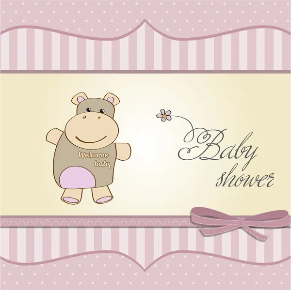 Childish baby girl shower card with hippo toy — Stock Photo, Image