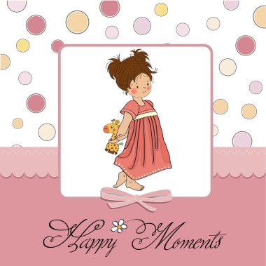 Young girl going to bed with her favorite toy, a giraffe clipart