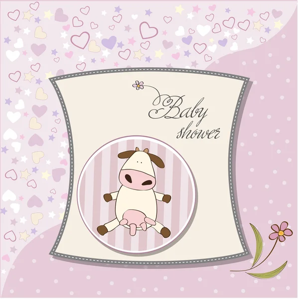 Novo cartão da menina do bebê com vaca — Fotografia de Stock