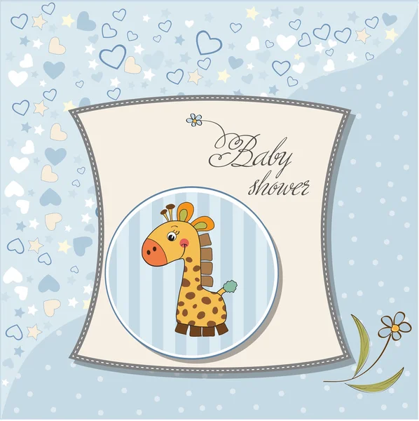 Nytt baby pojke meddelande kort med giraff — Stockfoto