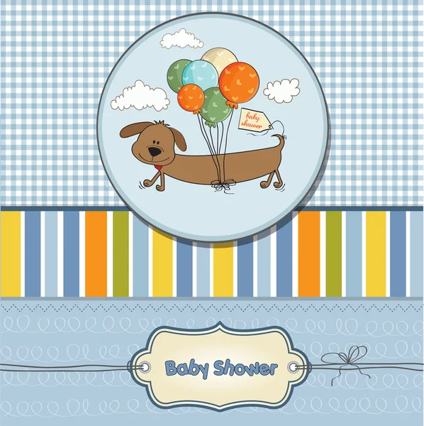 개와 풍선이 달린 아기 샤워 카드 — 스톡 사진