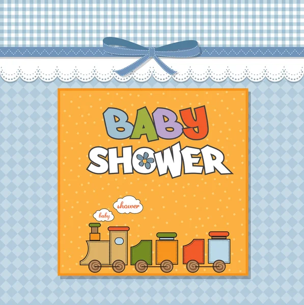 带玩具火车的婴儿淋浴卡 — 图库照片