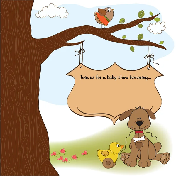 Baby shower card z zabawką dla psów i kaczek — Zdjęcie stockowe