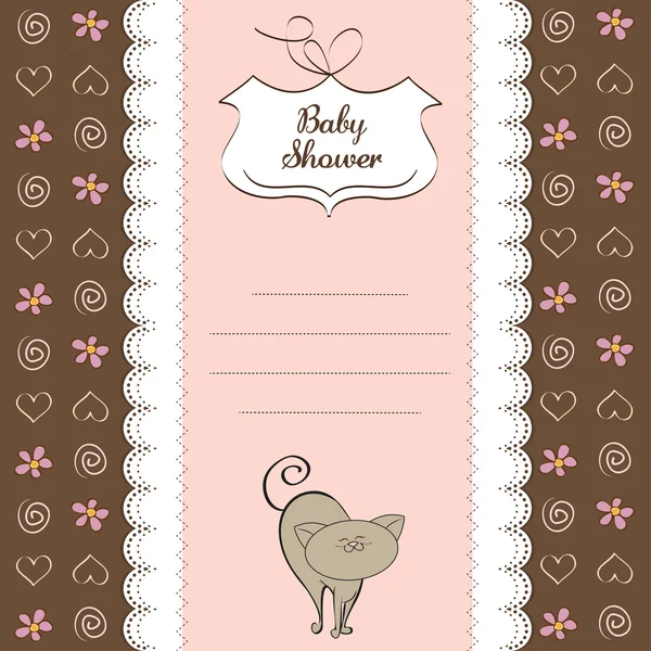 Yeni bebek kız duş kartı ile kedi — Stok fotoğraf