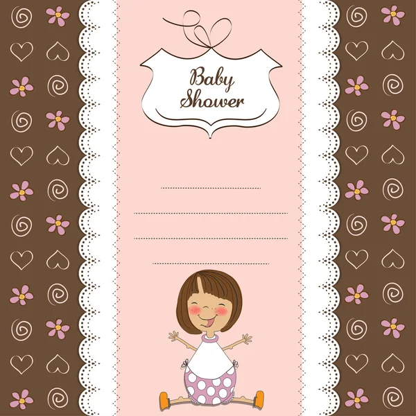 New baby girl shower card with girl — Stock Photo, Image