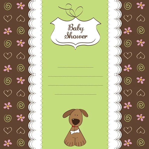 Cartão de banho de bebê romântico com cão — Fotografia de Stock