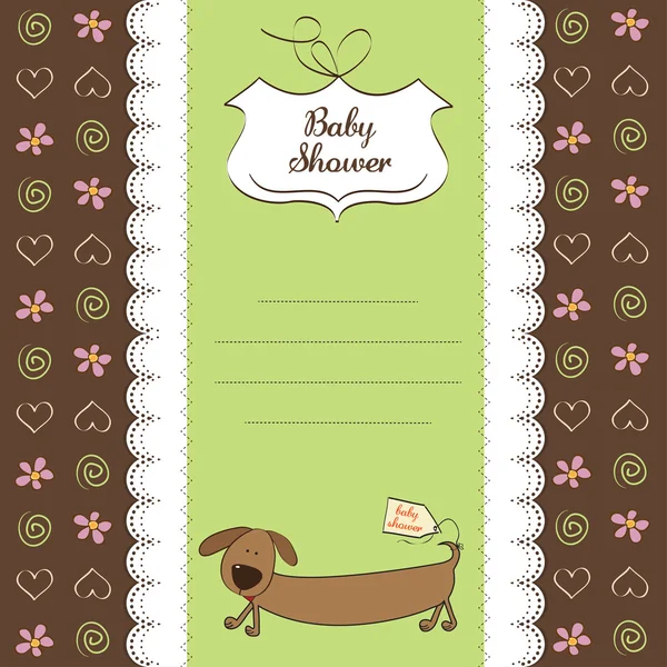 Cartão de chá de bebê engraçado com cão longo — Fotografia de Stock