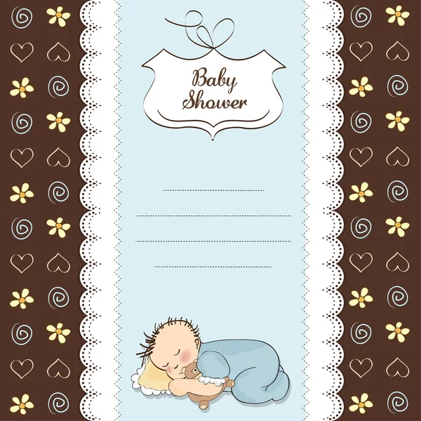Little baby boy sleep with his teddy bear toy — Stock Photo, Image