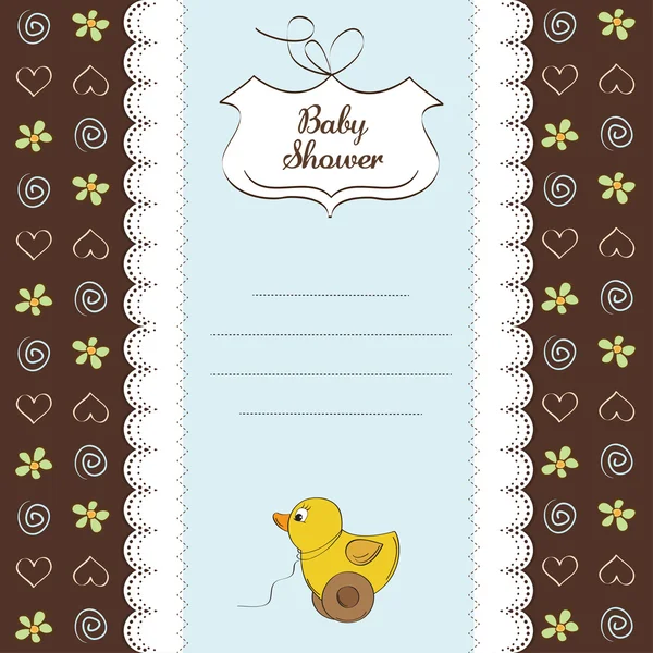 Tarjeta de ducha de bebé con juguete de pato — Foto de Stock