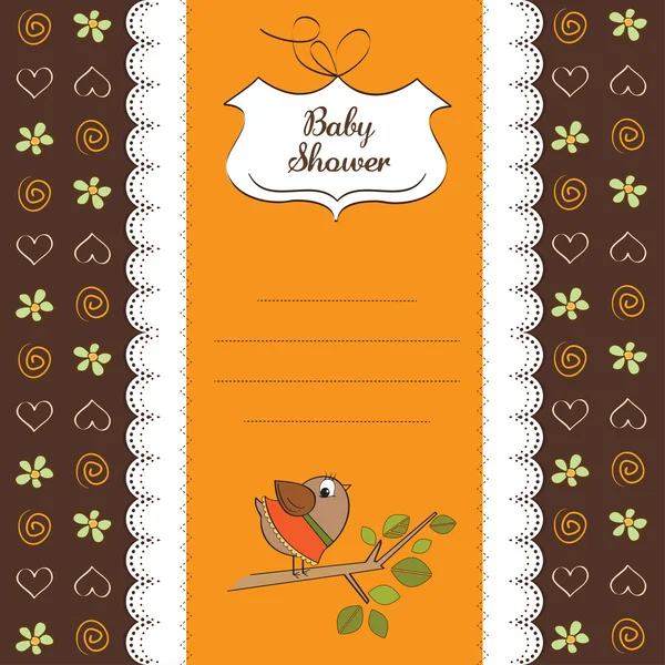 Cartão de boas-vindas do bebê com pássaro pequeno engraçado — Fotografia de Stock