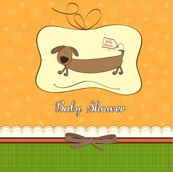 Tarjeta divertida de la ducha del bebé con perro largo — Foto de Stock