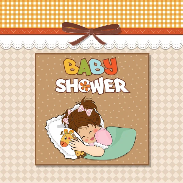 Tarjeta de ducha de bebé con niña y su juguete —  Fotos de Stock
