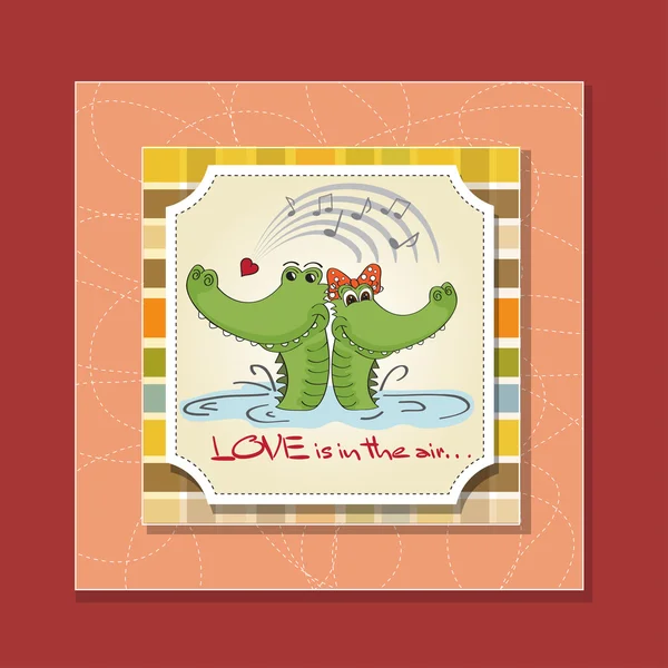 鳄鱼坠入爱河。情人节卡片 — 图库照片