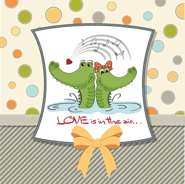 鳄鱼坠入爱河。情人节卡片 — 图库照片