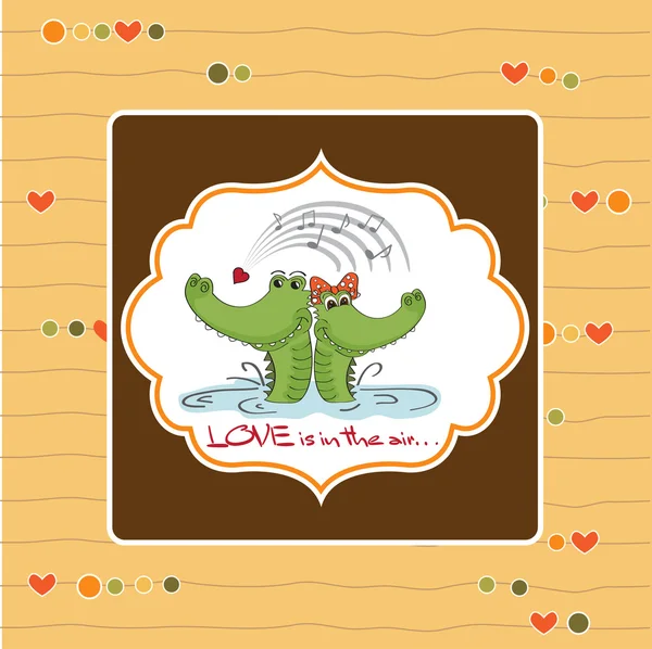 Crocodilos no amor.Cartão de dia de Valentim — Fotografia de Stock