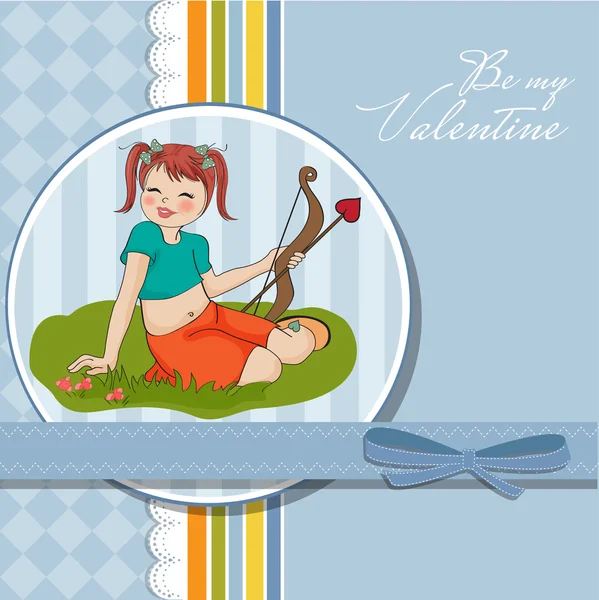 Young pretty girl with cupid bow. valentine's day card — Stock Photo, Image