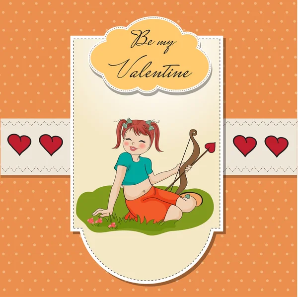 호저 활을 한 예쁜 소녀. 발렌타인데이 카드 — 스톡 사진