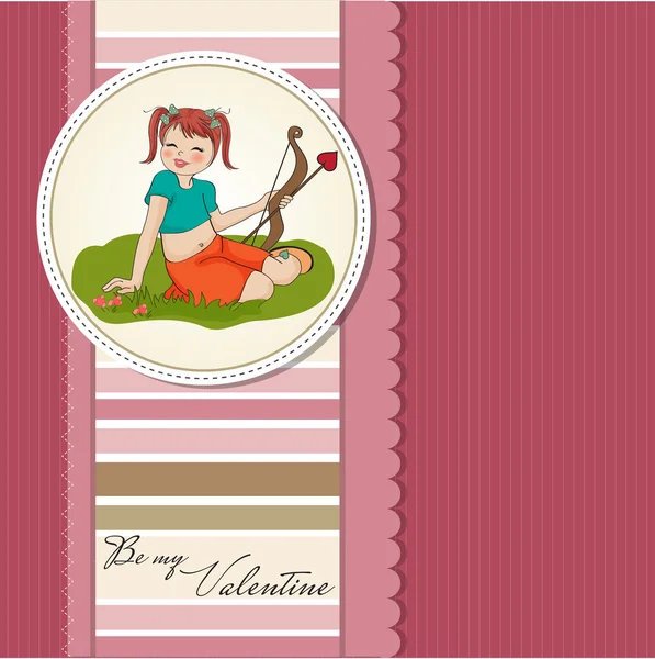 Fiatal csinos lány, Cupido íjjal. Valentin-napi kártya — Stock Fotó
