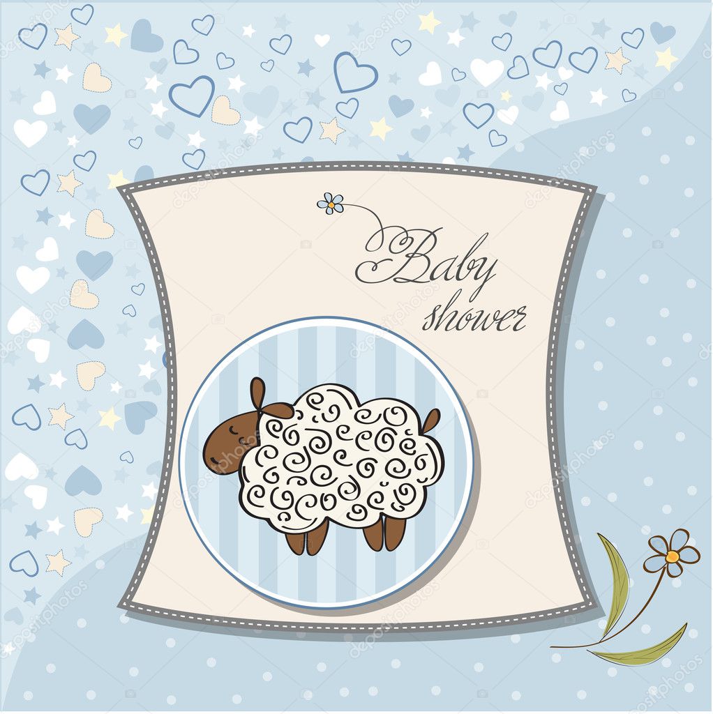 Cute baby boy shower card with sheep