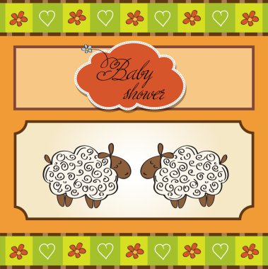 Cute baby twins shower card with sheep