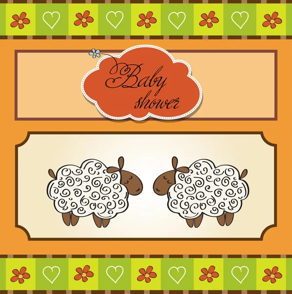 Cute baby twins shower card with sheep — Stockfoto