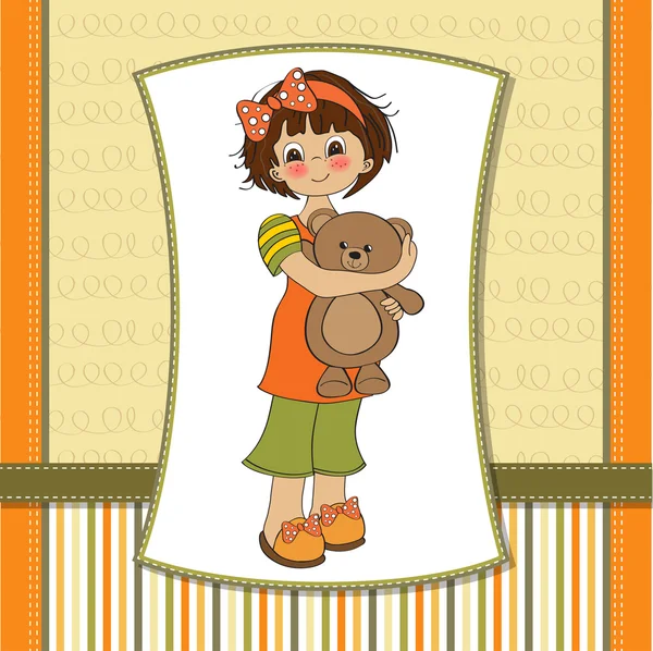 Young girl going to sleep with her favorite toy, a teddy bear — Stock Photo, Image