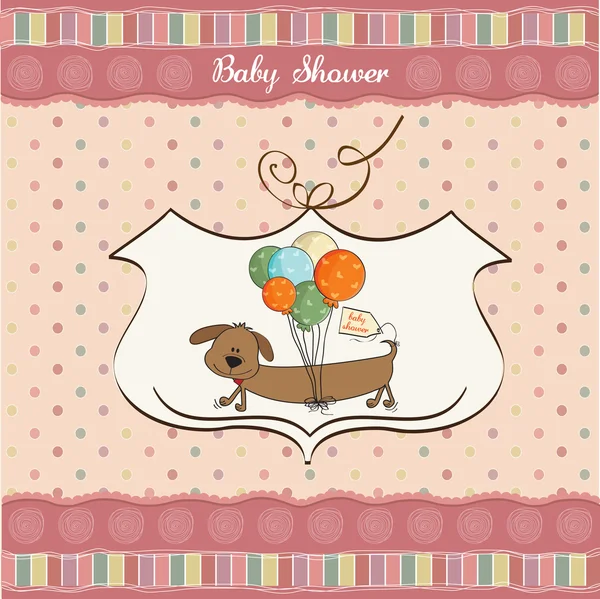 Baby douche kaart met lange hond en ballonnen — Stockfoto