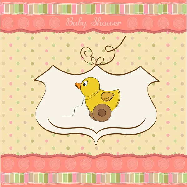 Baby douche kaart met eend speelgoed — Stockfoto