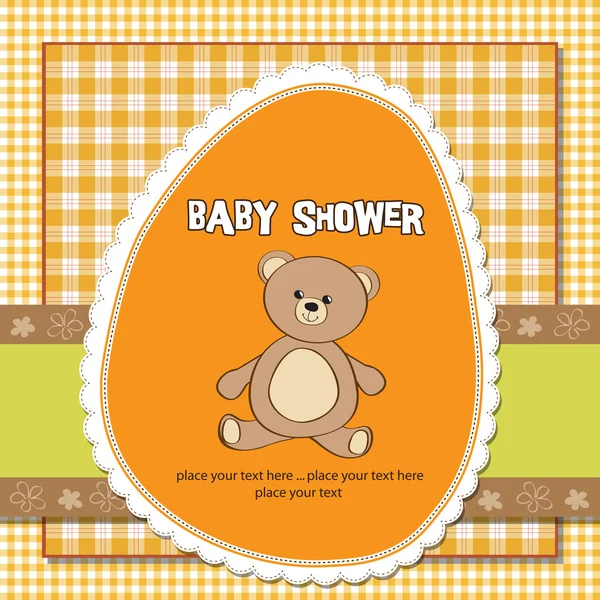 Cartão de banho de bebê romântico com ursinho de pelúcia — Fotografia de Stock