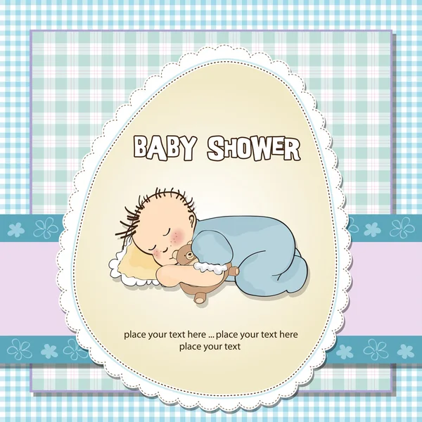 Bebek çocuk duş kartı ile küçük bebek — Stok fotoğraf