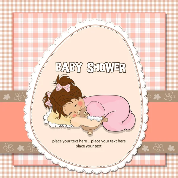 Yeni bebek kız duş kartı ile küçük kız — Stok fotoğraf