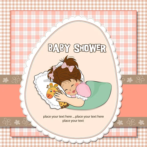 Baby shower kort med liten flicka och hennes leksak — Stockfoto