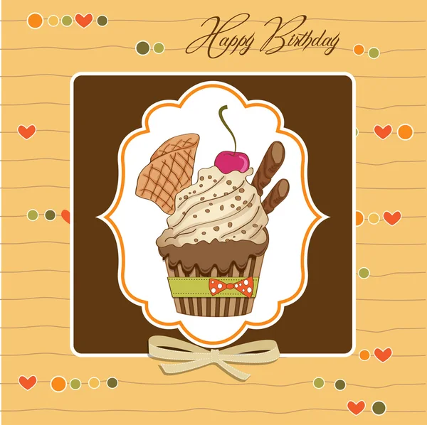 カップケーキ付きの誕生日カード — ストック写真