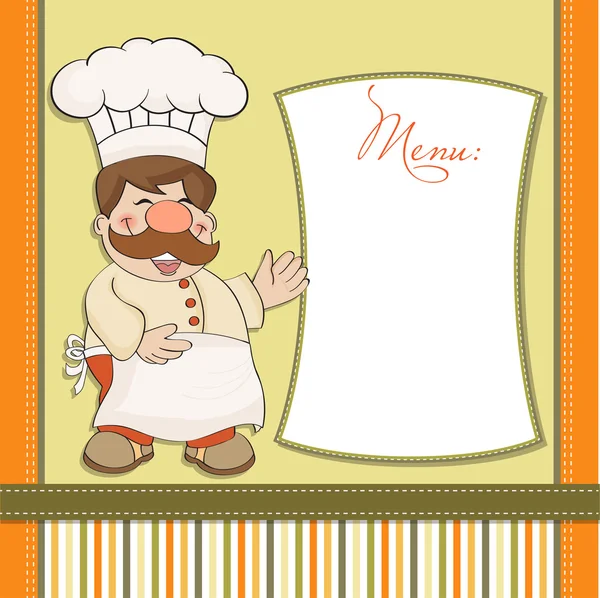 Background with Smiling Chef and Menu — Stock Photo, Image