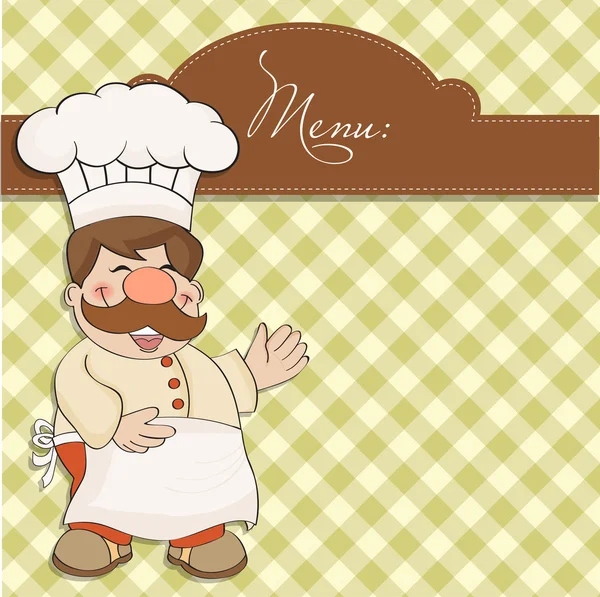 Background with Smiling Chef and Menu — Stock Photo, Image