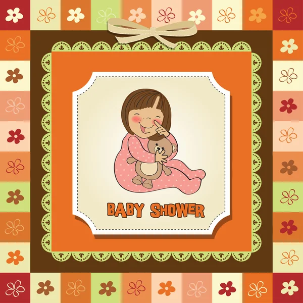 Neue Baby Girl Duschkarte mit kleinem Mädchen — Stockfoto