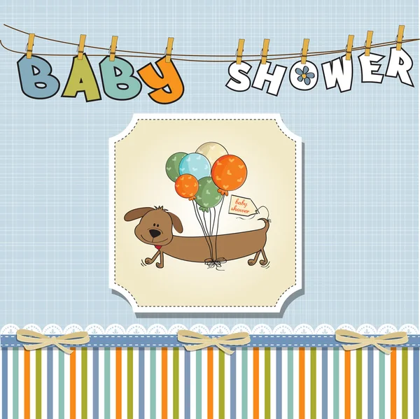 Babyduschkarte mit langem Hund und Luftballons — Stockfoto