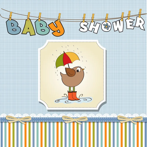 Baby shower card con cavalletto per uccelli sotto la pioggia — Foto Stock