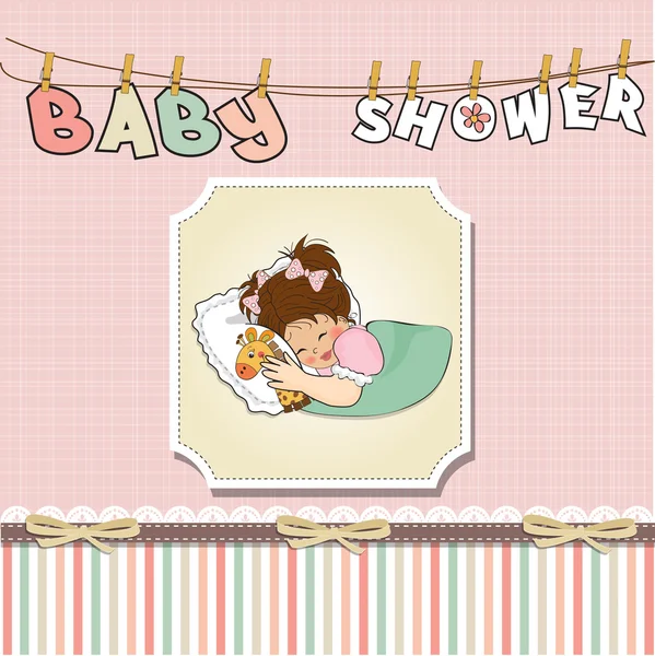 Baby shower kort med liten flicka och hennes leksak — Stockfoto