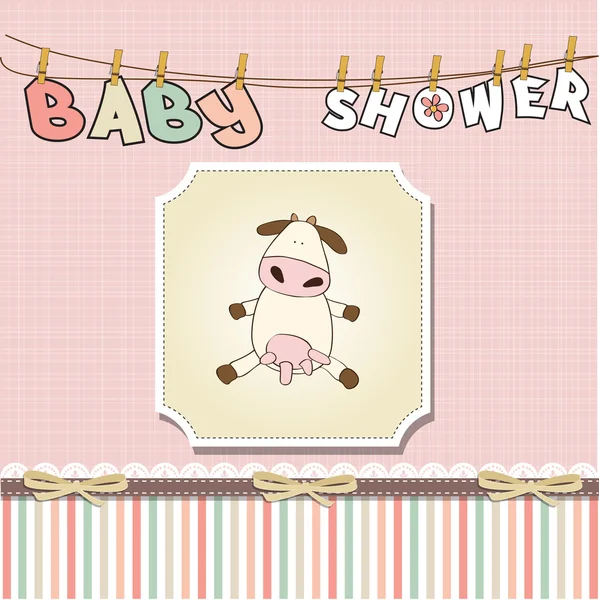 Yeni bebek kız duş kart inek ile — Stok fotoğraf