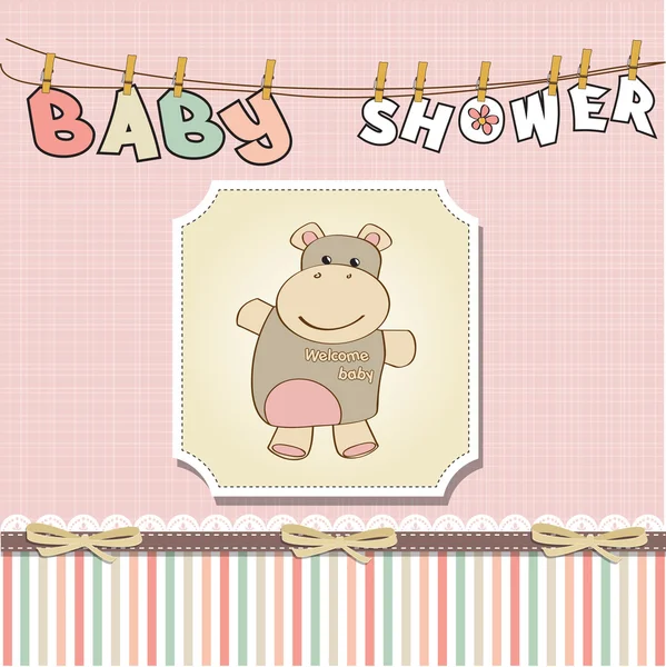 Tarjeta de ducha de niña infantil con juguete hipopótamo —  Fotos de Stock