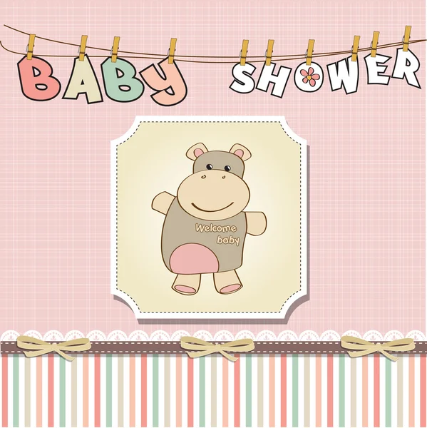 stock image Childish baby girl shower card with hippo toy