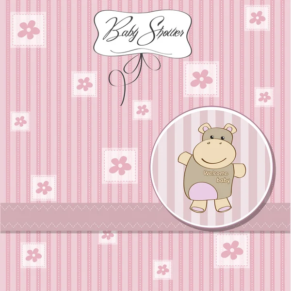 stock image Childish baby girl shower card with hippo toy