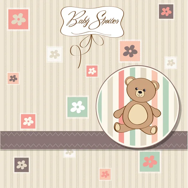 Baby shower card with teddy bear toy — Stock Photo, Image