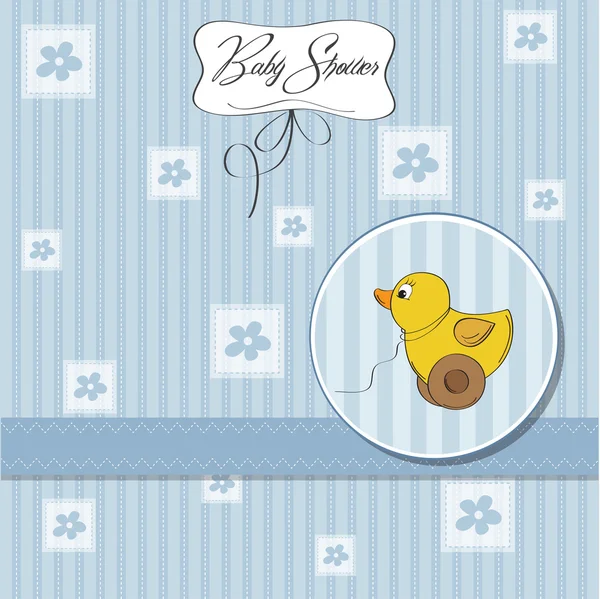 Cartão de chuveiro de bebê com brinquedo de pato — Fotografia de Stock