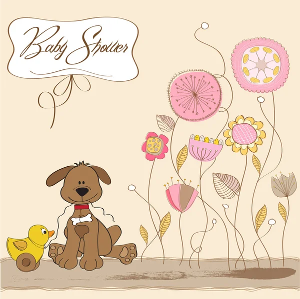 Babyduschkarte mit Hunde- und Entenspielzeug — Stockfoto