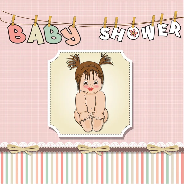 Dívka sprcha blahopřání k narození dítěte s malou holčičku — Stock fotografie
