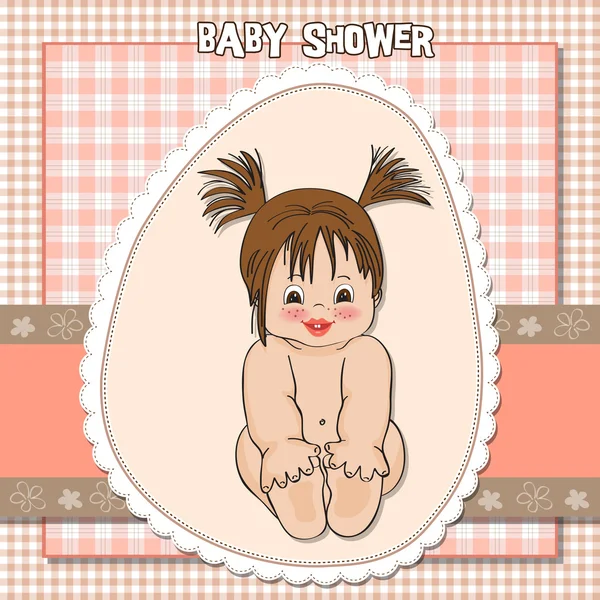 Nya baby flicka dusch kort med liten flicka — Stockfoto