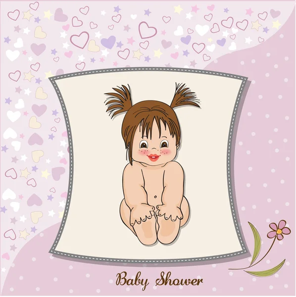 Nya baby flicka dusch kort med liten flicka — Stockfoto